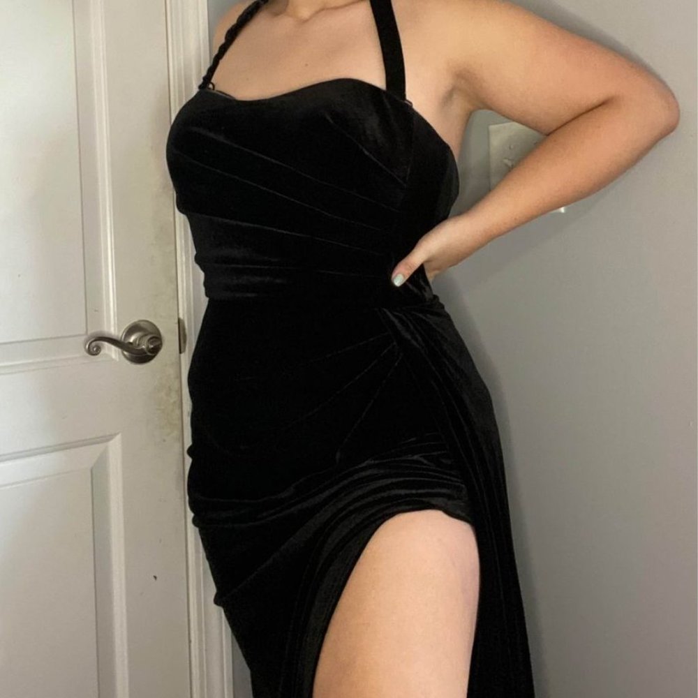 Strapless black velvet formal/prom dress